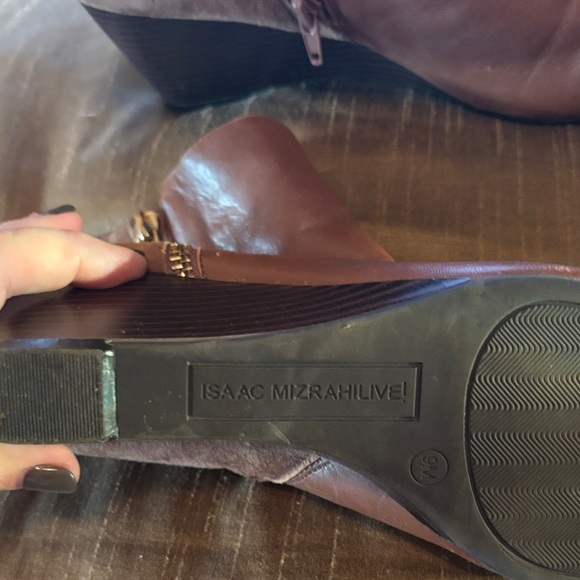 Isaac Mizrahi Tan Leather Wedge Ankle Boots - Picture 2 of 10